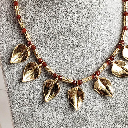 Carnelian Floral Leaf Necklace - TurkishBling