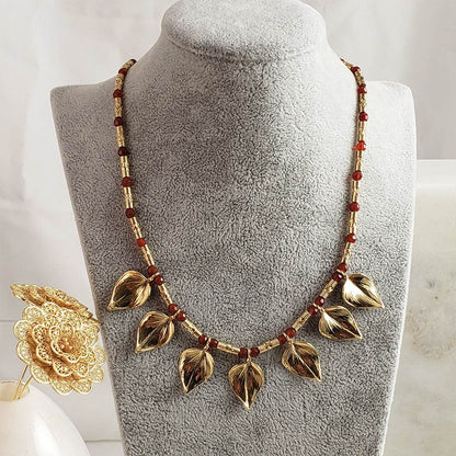 Carnelian Floral Leaf Necklace - TurkishBling