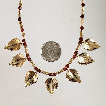 Carnelian Floral Leaf Necklace - TurkishBling