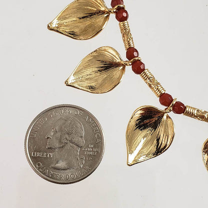Carnelian Floral Leaf Necklace - TurkishBling