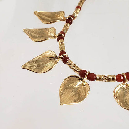 Carnelian Floral Leaf Necklace - TurkishBling