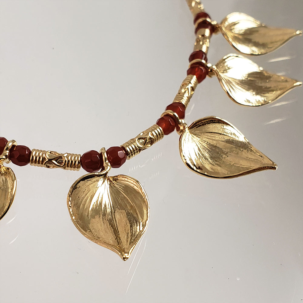 Carnelian Floral Leaf Necklace