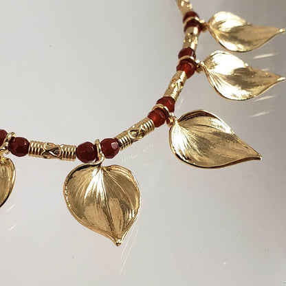 Carnelian Floral Leaf Necklace - TurkishBling