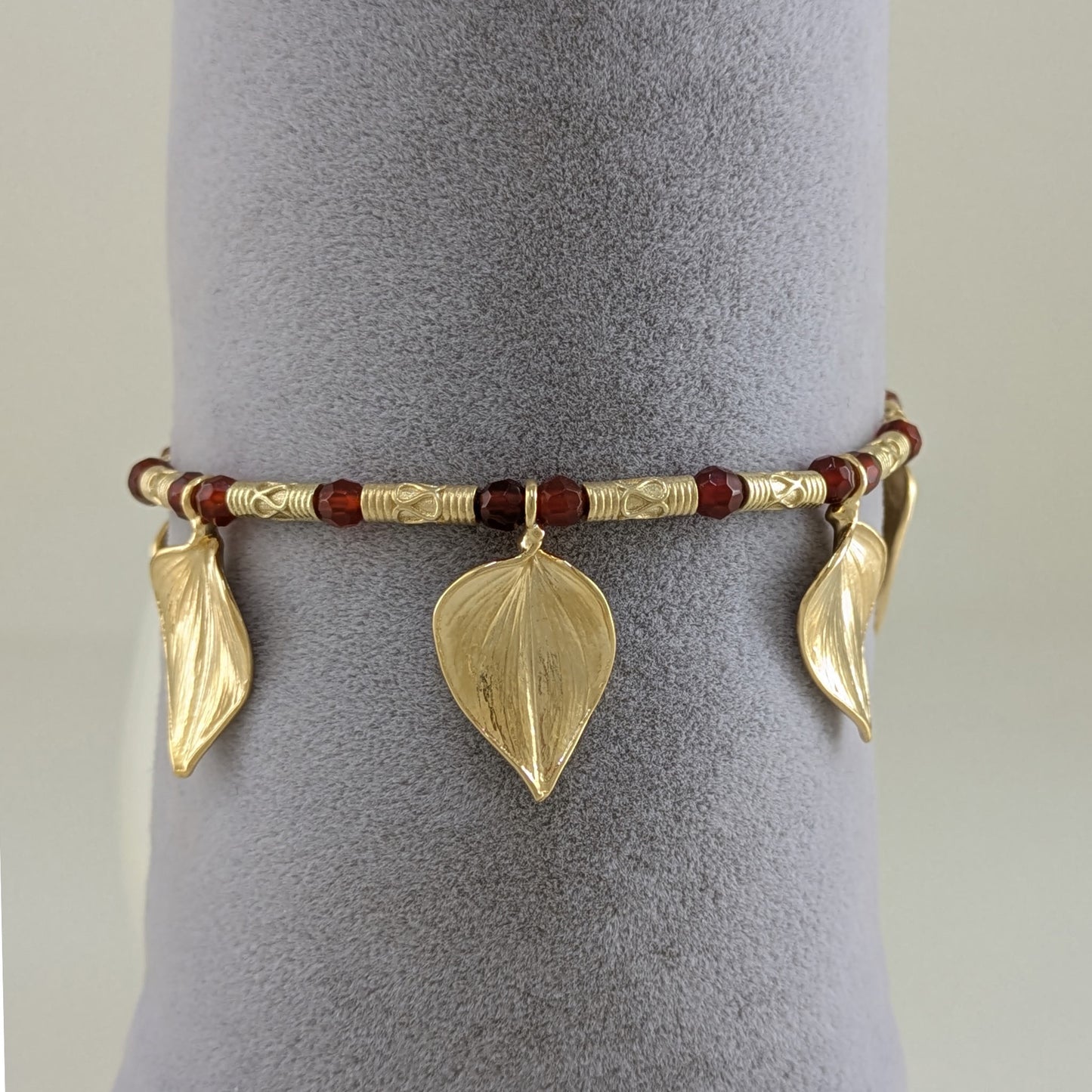 Leaf Charm Bracelet with Carnelian Beads