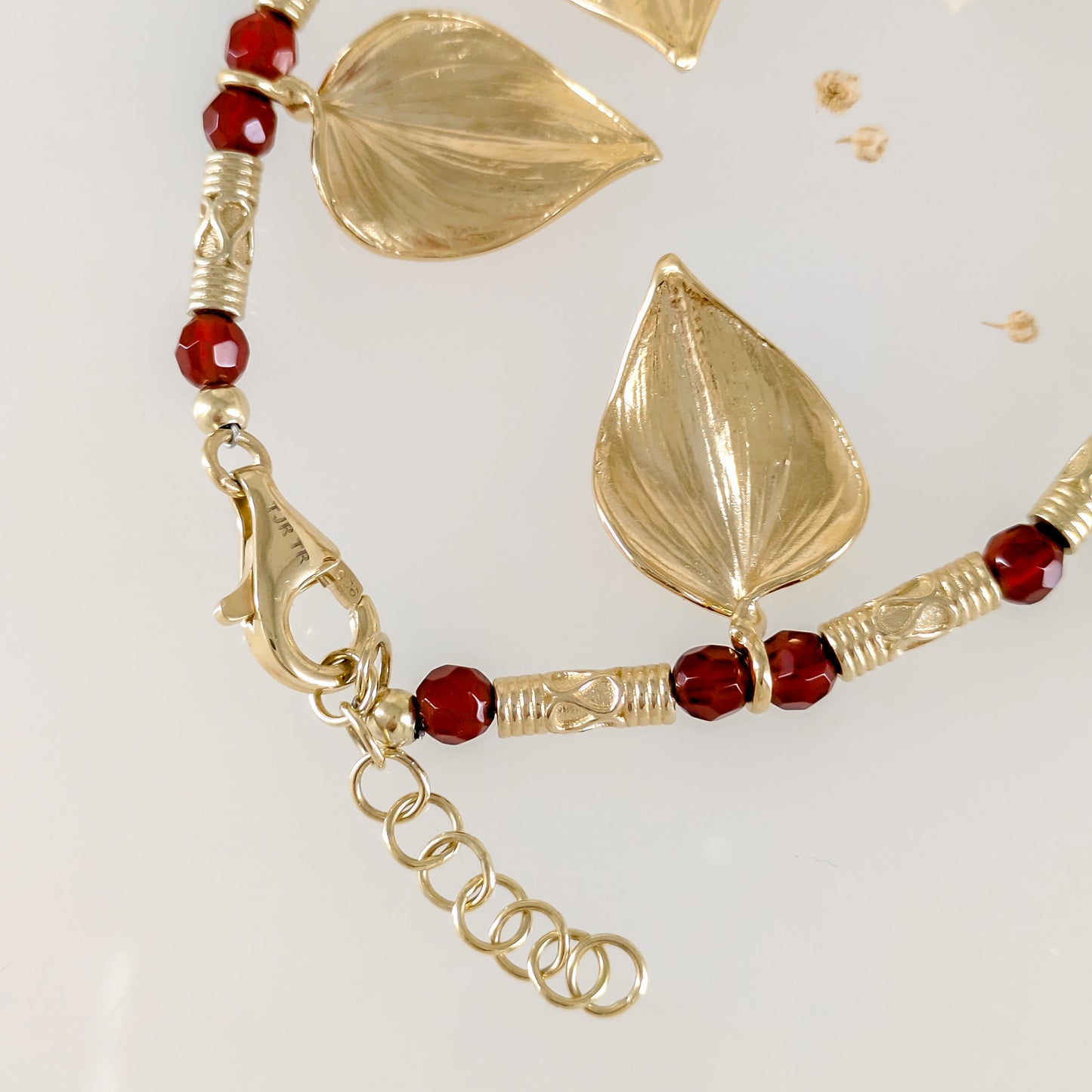 Leaf Charm Bracelet with Carnelian Beads