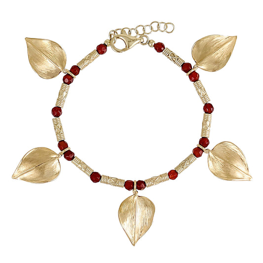 Leaf Charm Bracelet with Carnelian Beads