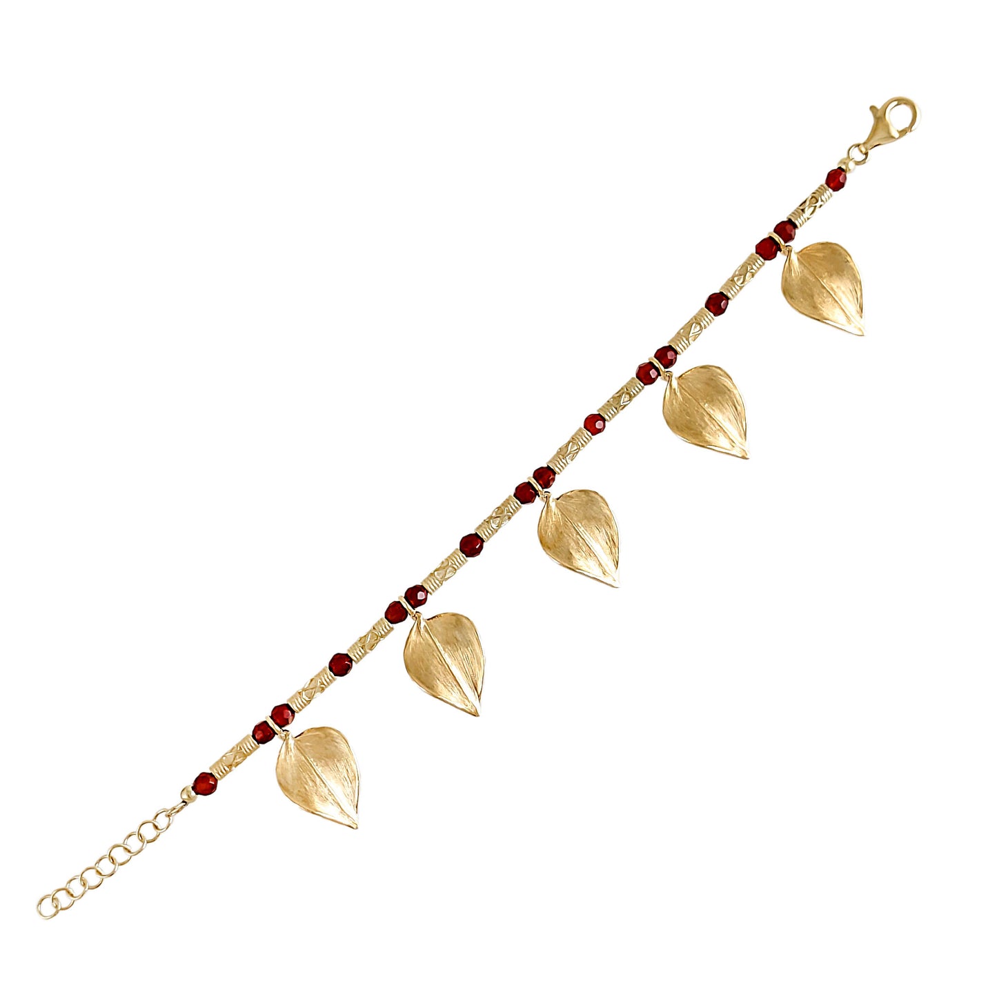 Leaf Charm Bracelet with Carnelian Beads