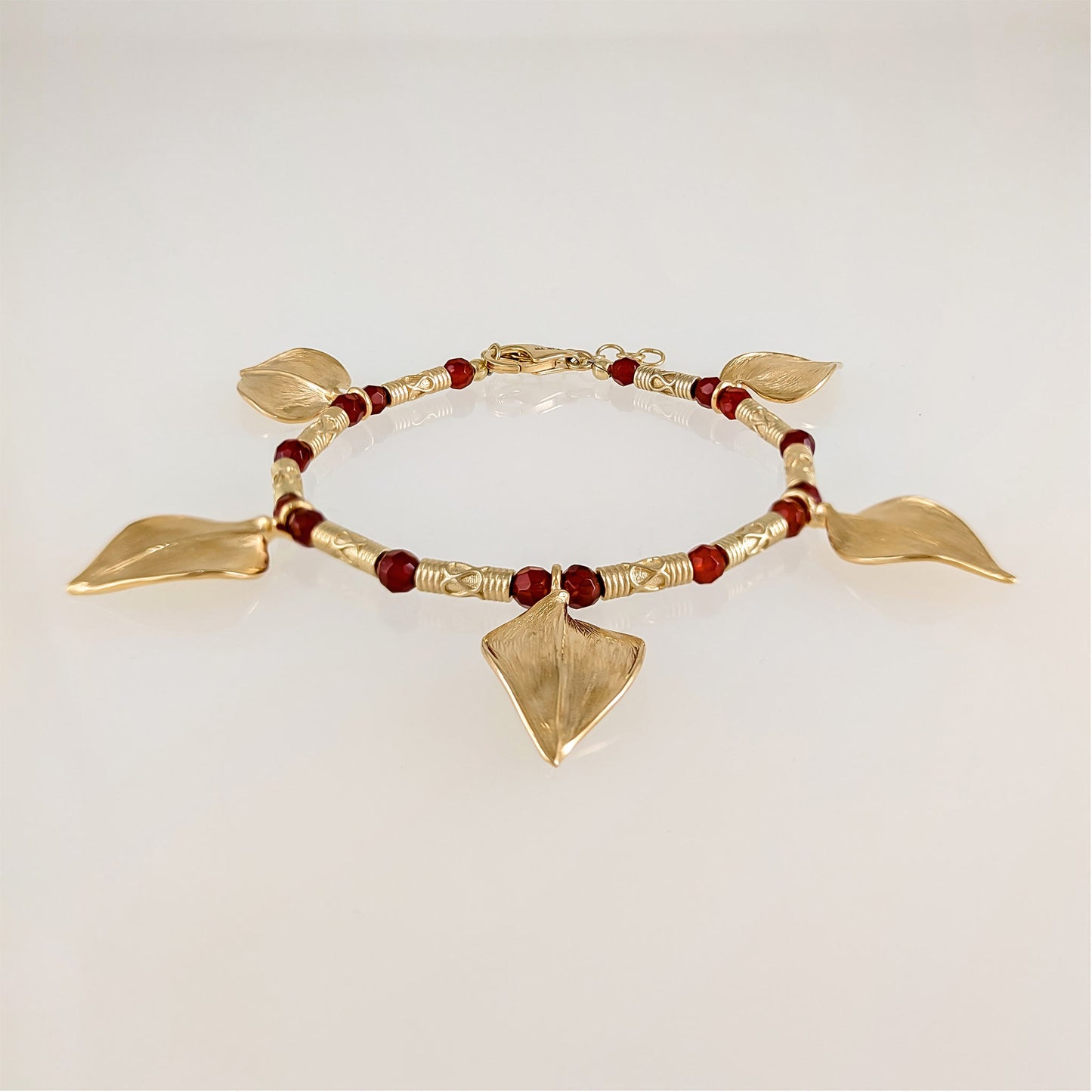 Leaf Charm Bracelet with Carnelian Beads