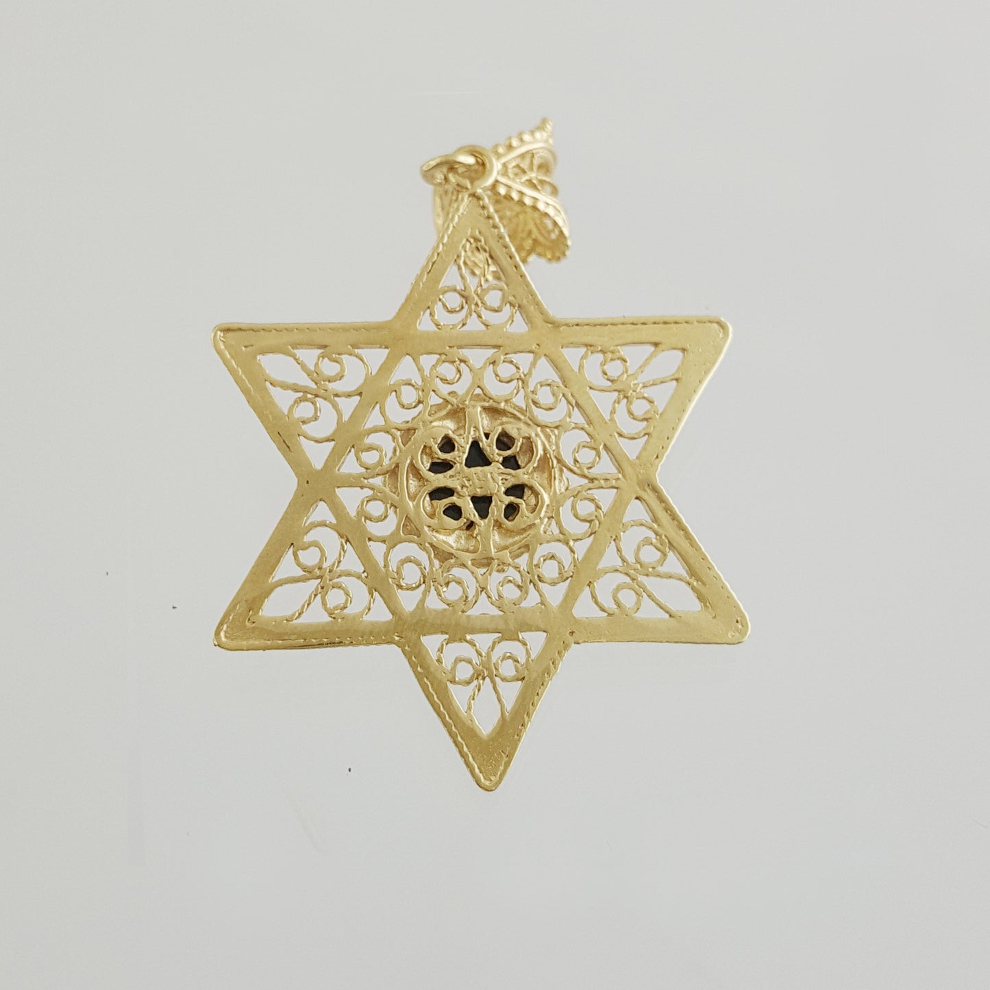 Gold Star of David Filigree Pendant with Black Onyx – Handcrafted Artisan Necklace