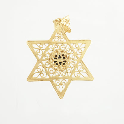 Gold Star of David Filigree Pendant with Black Onyx – Handcrafted Artisan Necklace