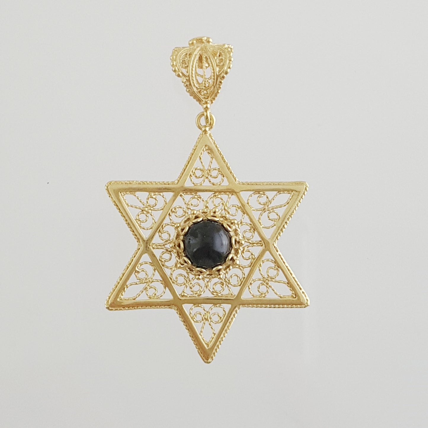 Gold Star of David Filigree Pendant with Black Onyx – Handcrafted Artisan Necklace