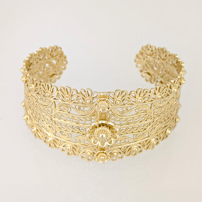 Wide Filigree Cuff Bracelet with Floral Openwork