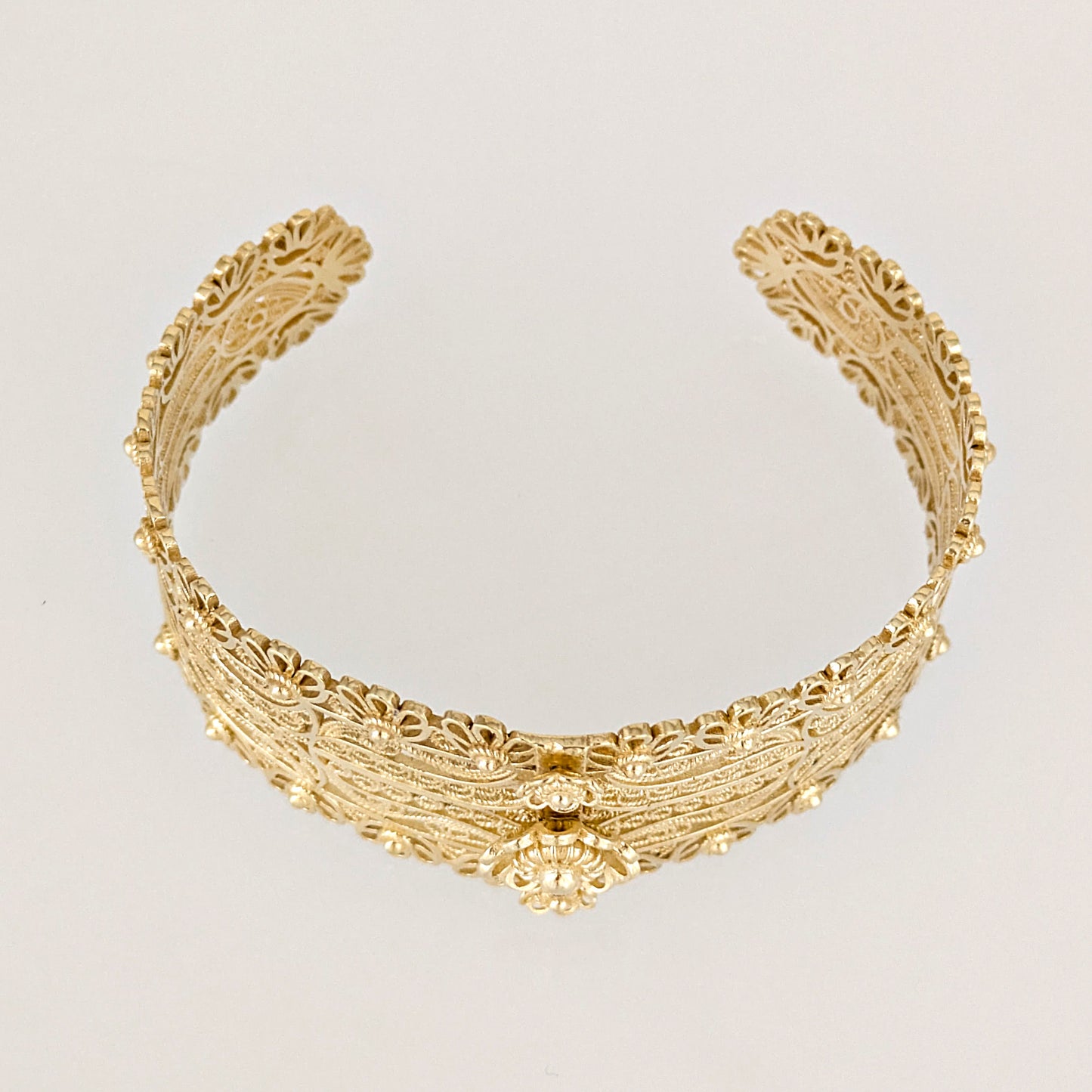 Wide Filigree Cuff Bracelet with Floral Openwork