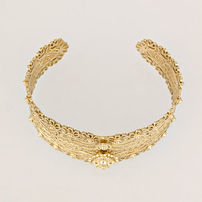 Wide Filigree Cuff Bracelet with Floral Openwork