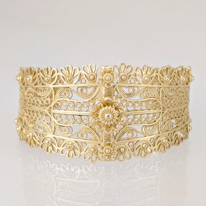 Wide Filigree Cuff Bracelet with Floral Openwork