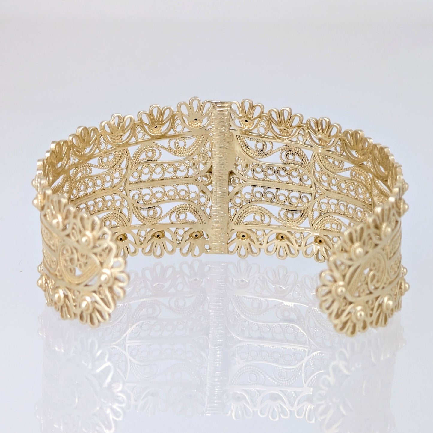 Wide Filigree Cuff Bracelet with Floral Openwork