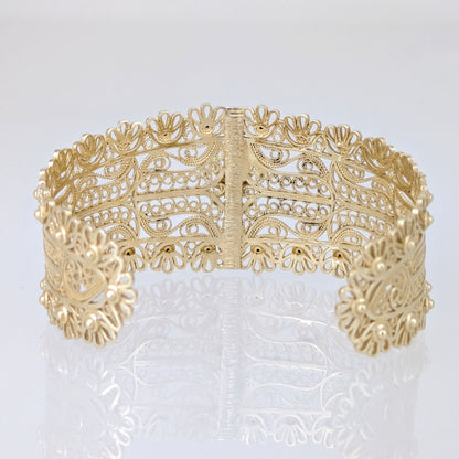 Wide Filigree Cuff Bracelet with Floral Openwork