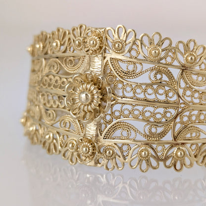 Wide Filigree Cuff Bracelet with Floral Openwork