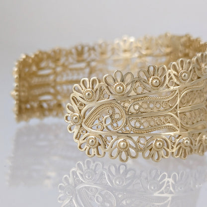 Wide Filigree Cuff Bracelet with Floral Openwork