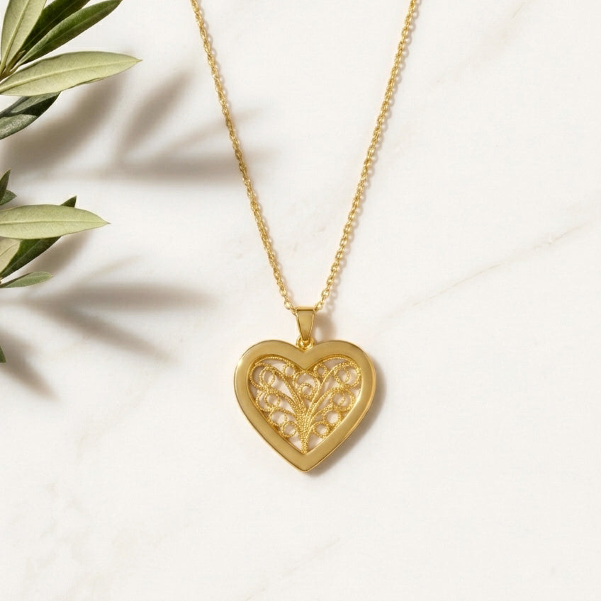 Filigree Heart  Pendant Necklace