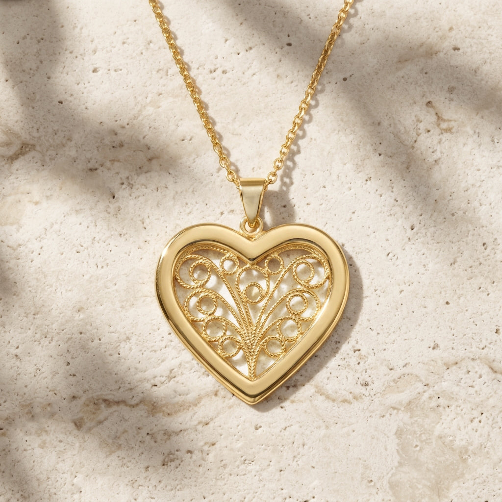 Filigree Heart  Pendant Necklace
