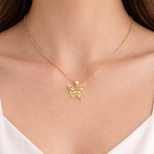 Gold Butterfly Pendant 18k Gold Over Bronze Minimalist Butterfly Pendant Dainty Nature Jewelry