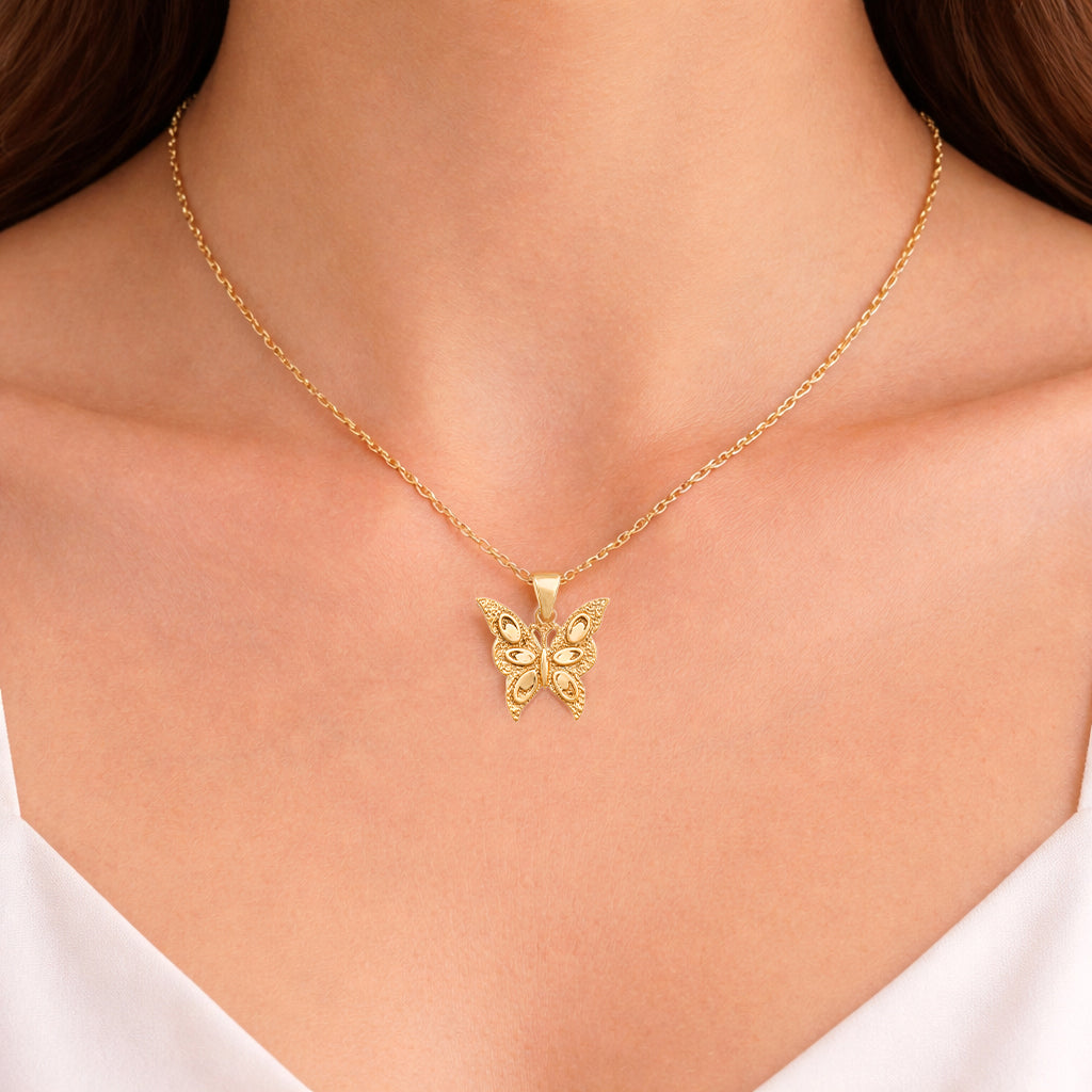 Gold Butterfly Necklace 18k Gold Over Bronze Minimalist Butterfly Pendant Dainty Nature Jewelry