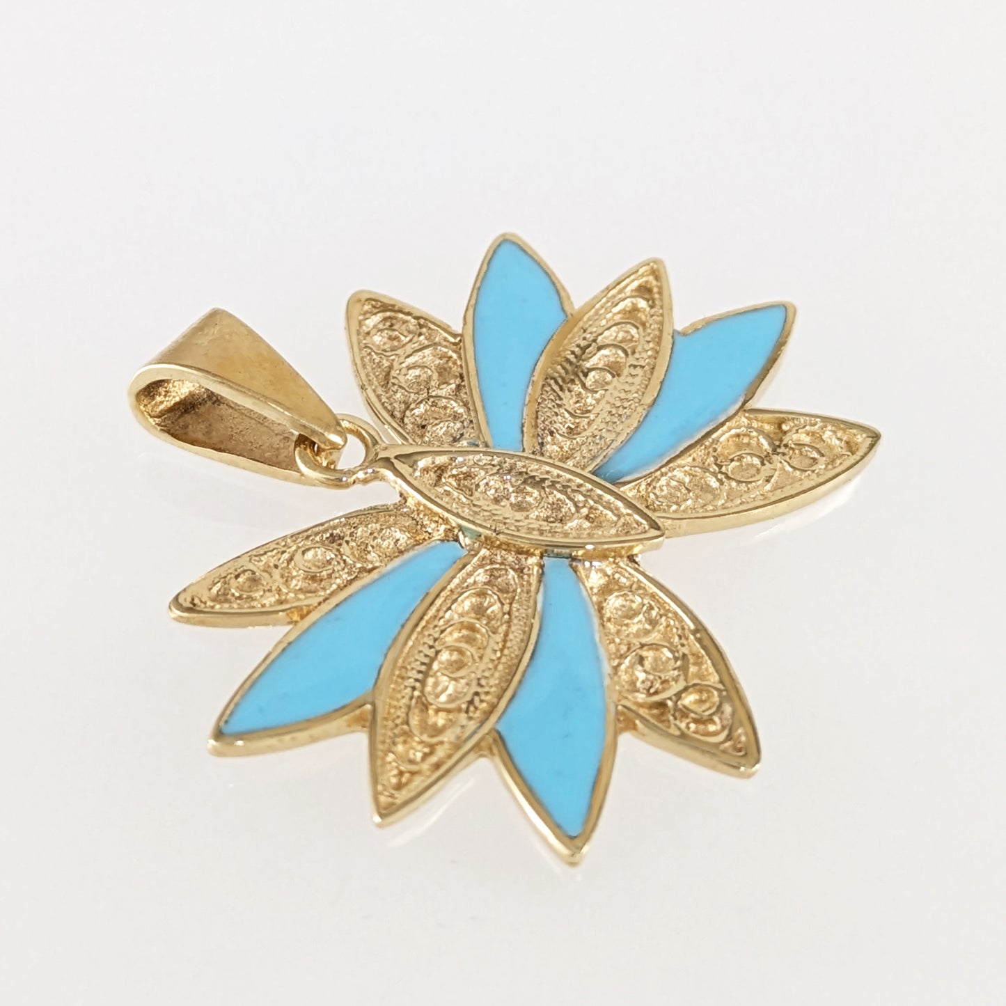 Turquoise Enamel Butterfly Pendant Filigree Gold Charm