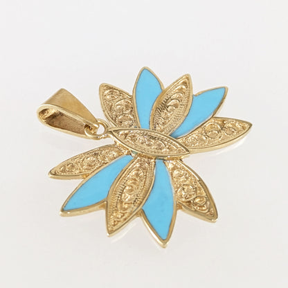 Turquoise Enamel Butterfly Pendant Filigree Gold Charm