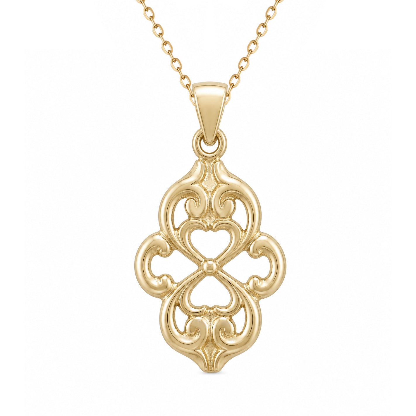 Openwork Quatrefoil Heart Scroll Pendant