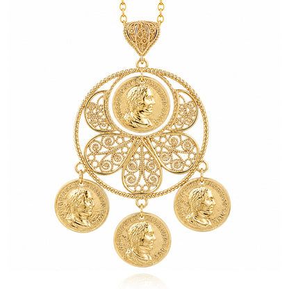 Roman Coin Filigree Pendant with 30" chain