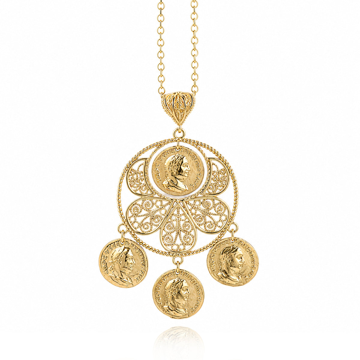 Roman Coin Filigree Pendant with 30" chain