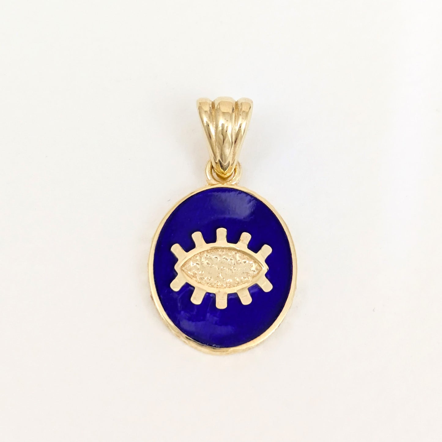Gold Evil Eye Pendant Navy Blue Enamel Nazar Charm Pendant