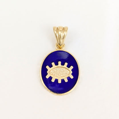 Gold Evil Eye Pendant Navy Blue Enamel Nazar Charm Pendant
