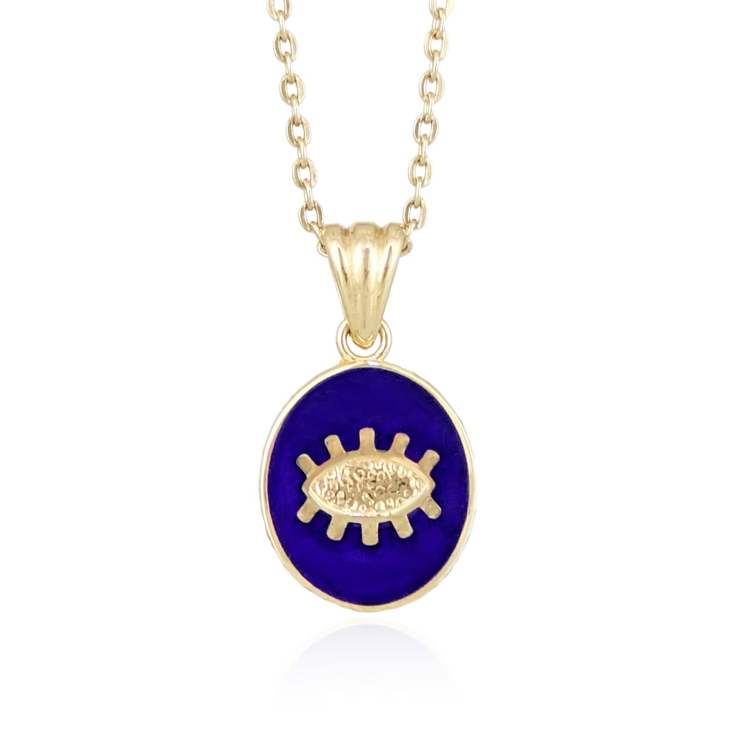 Gold Evil Eye Pendant Navy Blue Enamel Nazar Charm Pendant