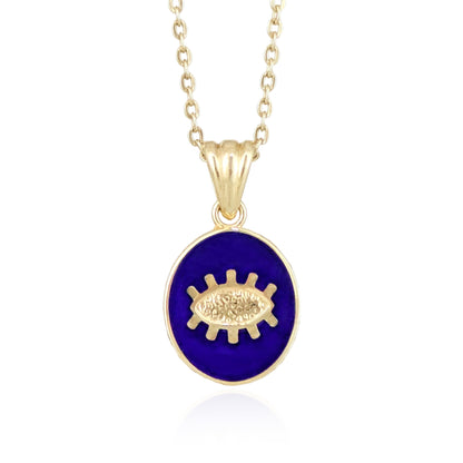 Gold Evil Eye Pendant Navy Blue Enamel Nazar Charm Pendant
