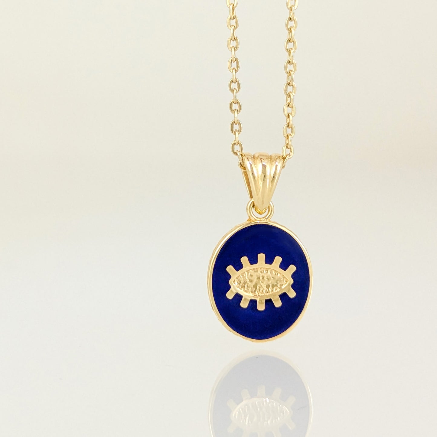Gold Evil Eye Pendant Navy Blue Enamel Nazar Charm Pendant