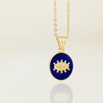 Gold Evil Eye Pendant Navy Blue Enamel Nazar Charm Pendant