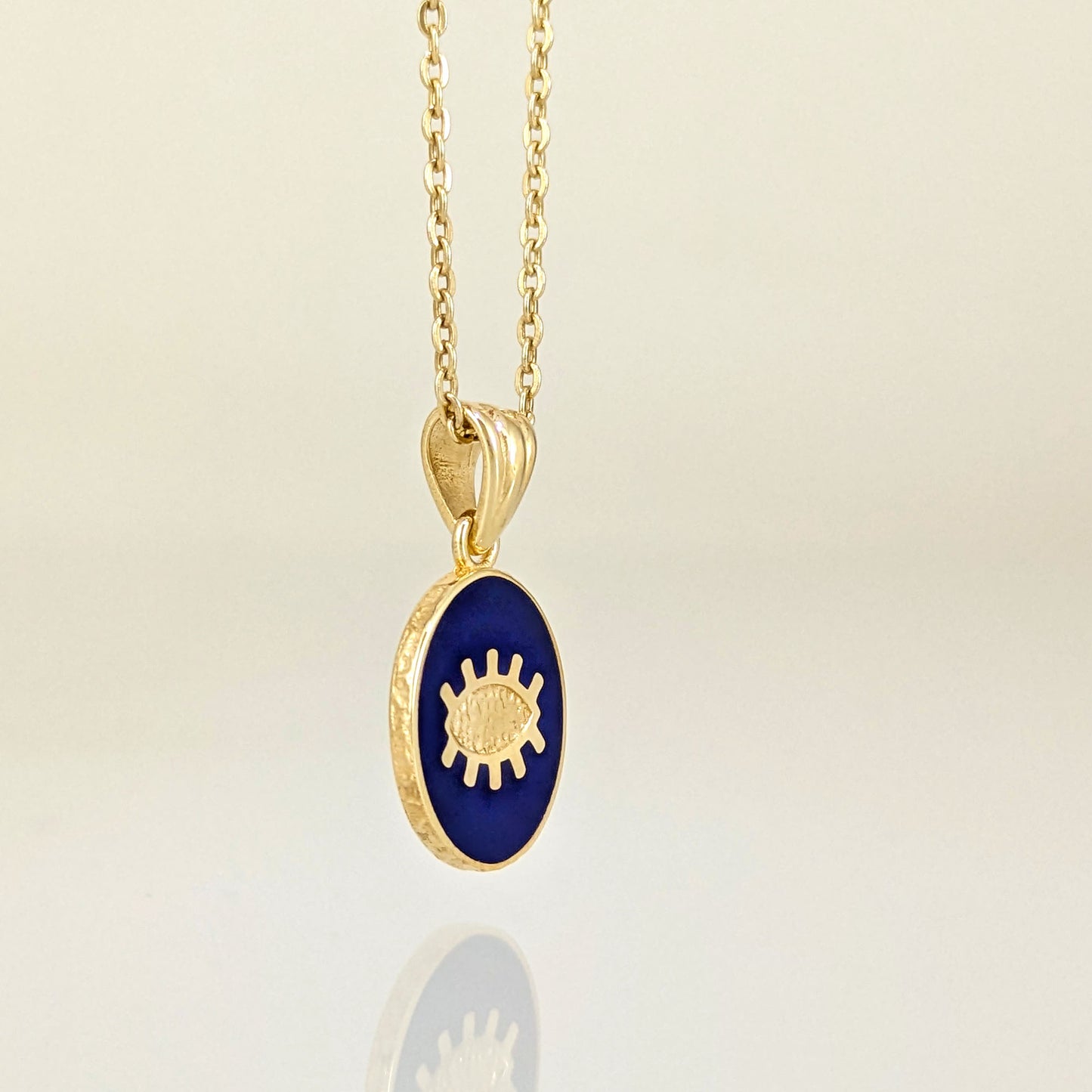 Gold Evil Eye Pendant Navy Blue Enamel Nazar Charm Pendant