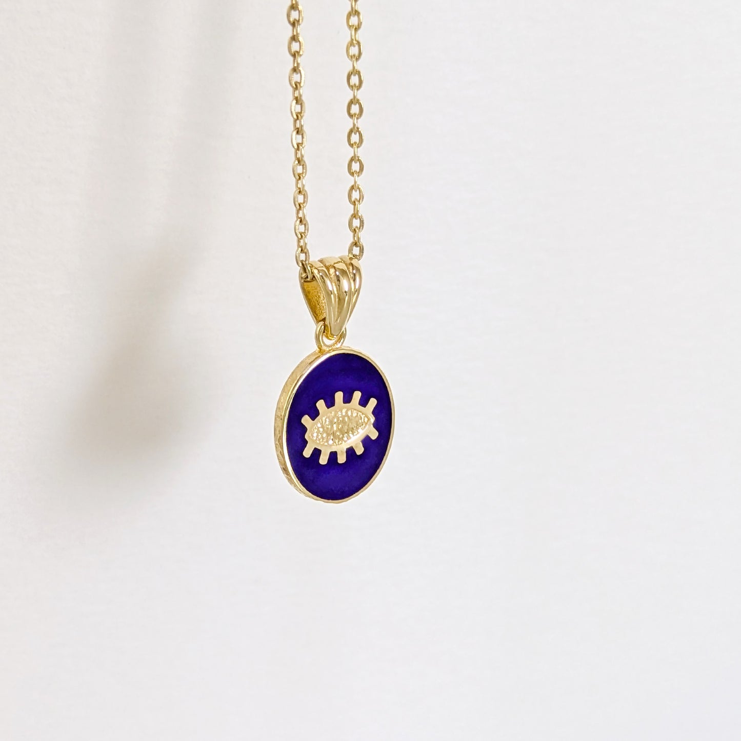 Gold Evil Eye Pendant Navy Blue Enamel Nazar Charm Pendant