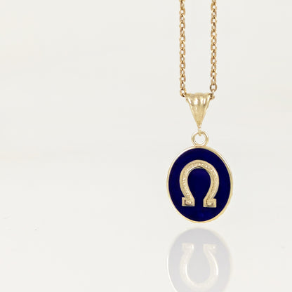 Round Omega Symbol Enamel Pendant