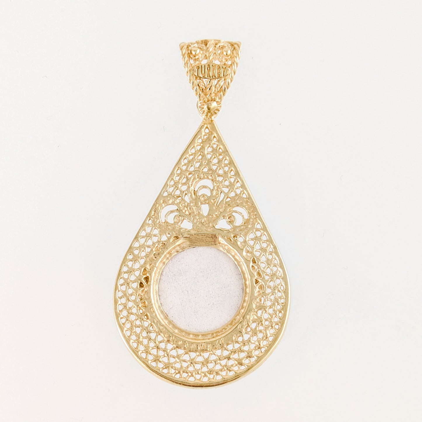 Filigree Drop Pendant with Blue Ceramic Center