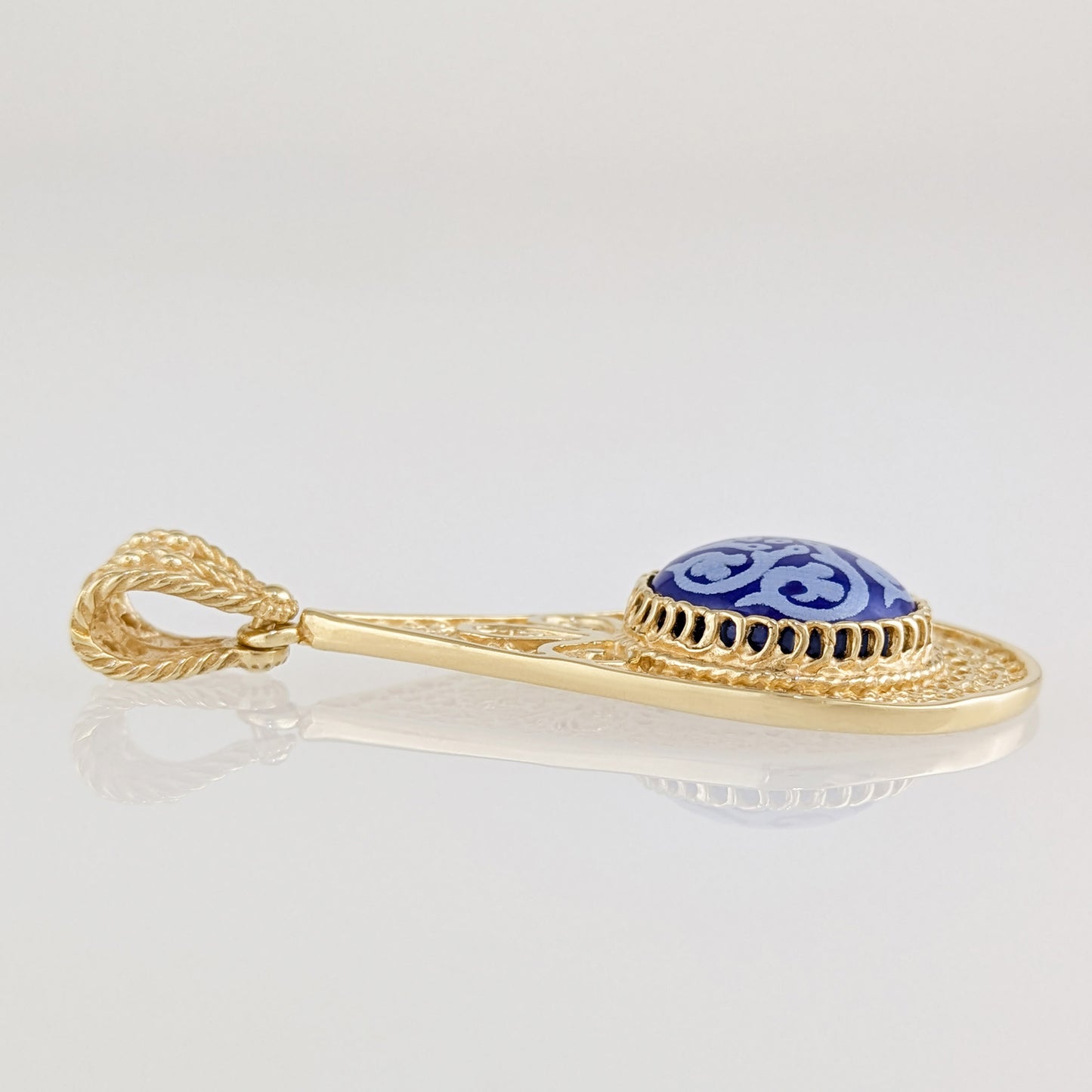 Filigree Drop Pendant with Blue Ceramic Center