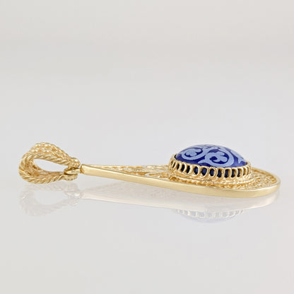 Filigree Drop Pendant with Blue Ceramic Center