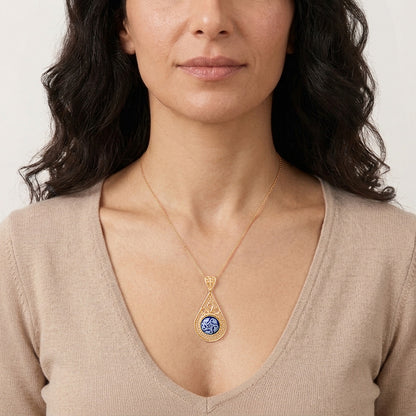 Filigree Drop Pendant with Blue Ceramic Center