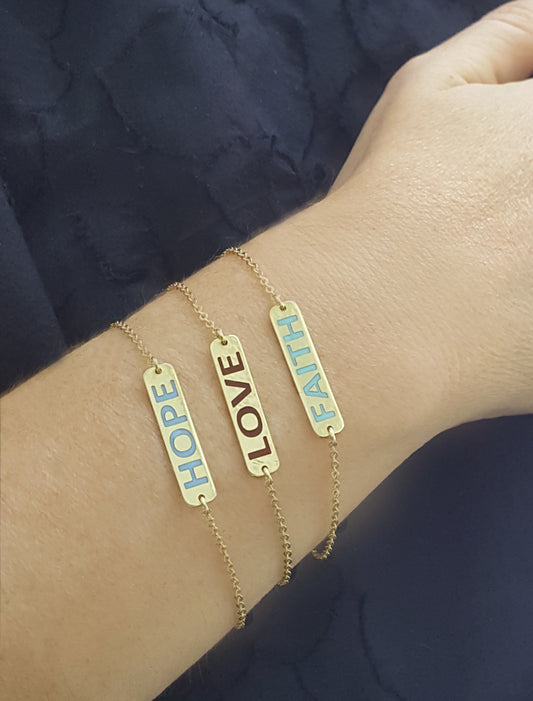 Personalized Enamel Bracelet, Custom Message Bracelet, Solid and Perfect Gold Color, Gift for Her
