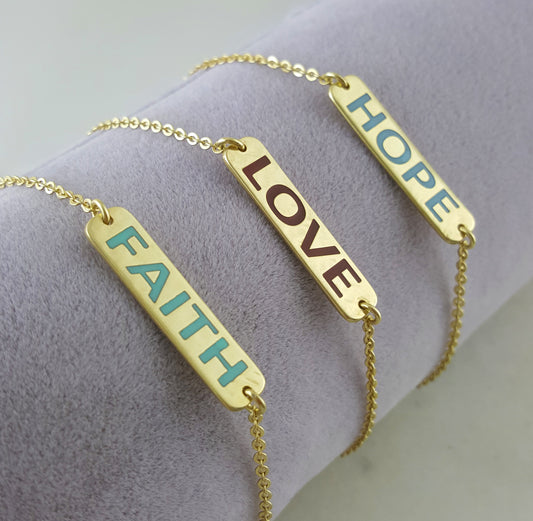 Personalized Enamel Bracelet, Custom Message Bracelet, Solid and Perfect Gold Color, Gift for Her
