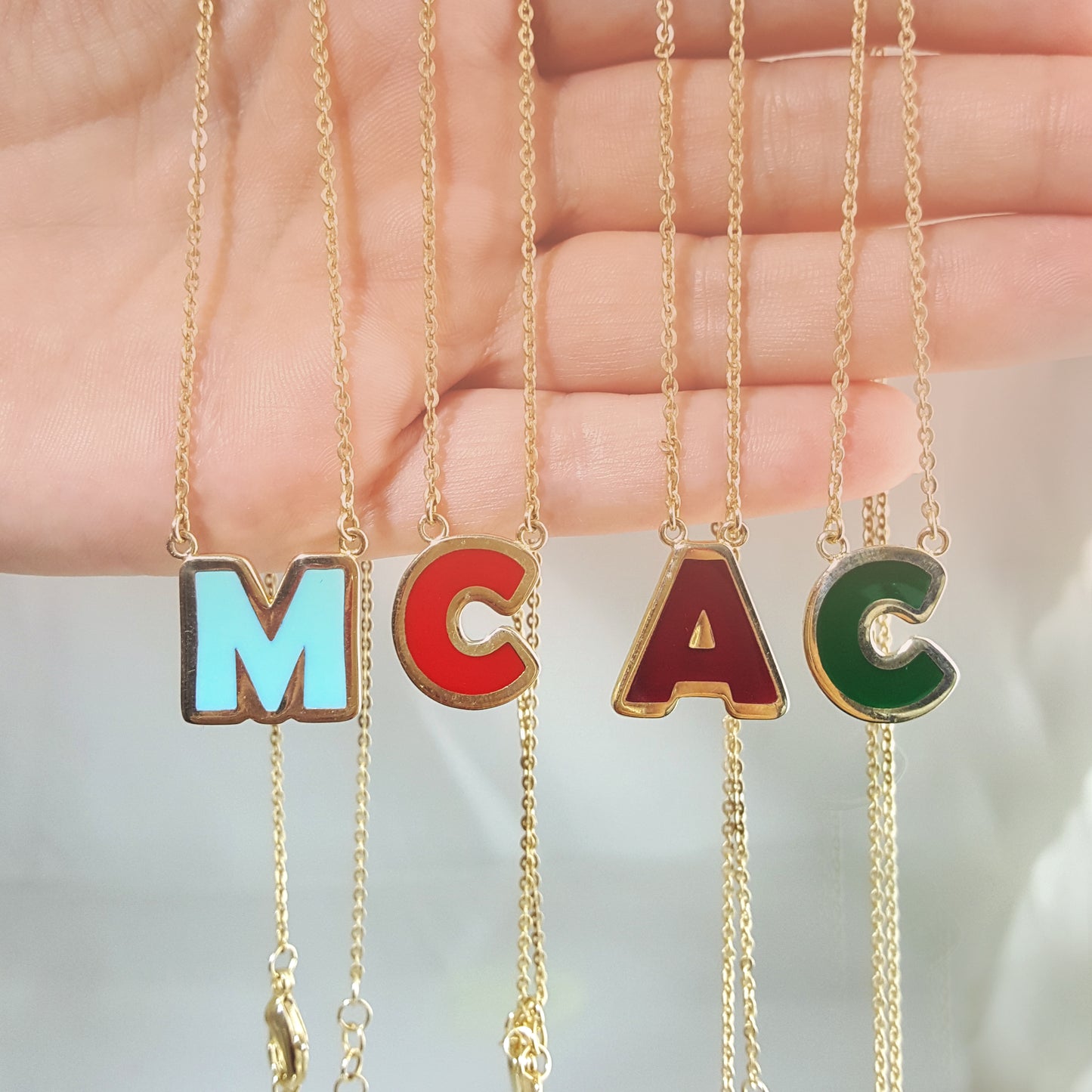 Initial Necklace, Personalized Jewelry ,Gifts for Her, Enamel Necklace 18k Gold Over Bronze