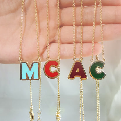 Initial Necklace, Personalized Jewelry ,Gifts for Her, Enamel Necklace 18k Gold Over Bronze
