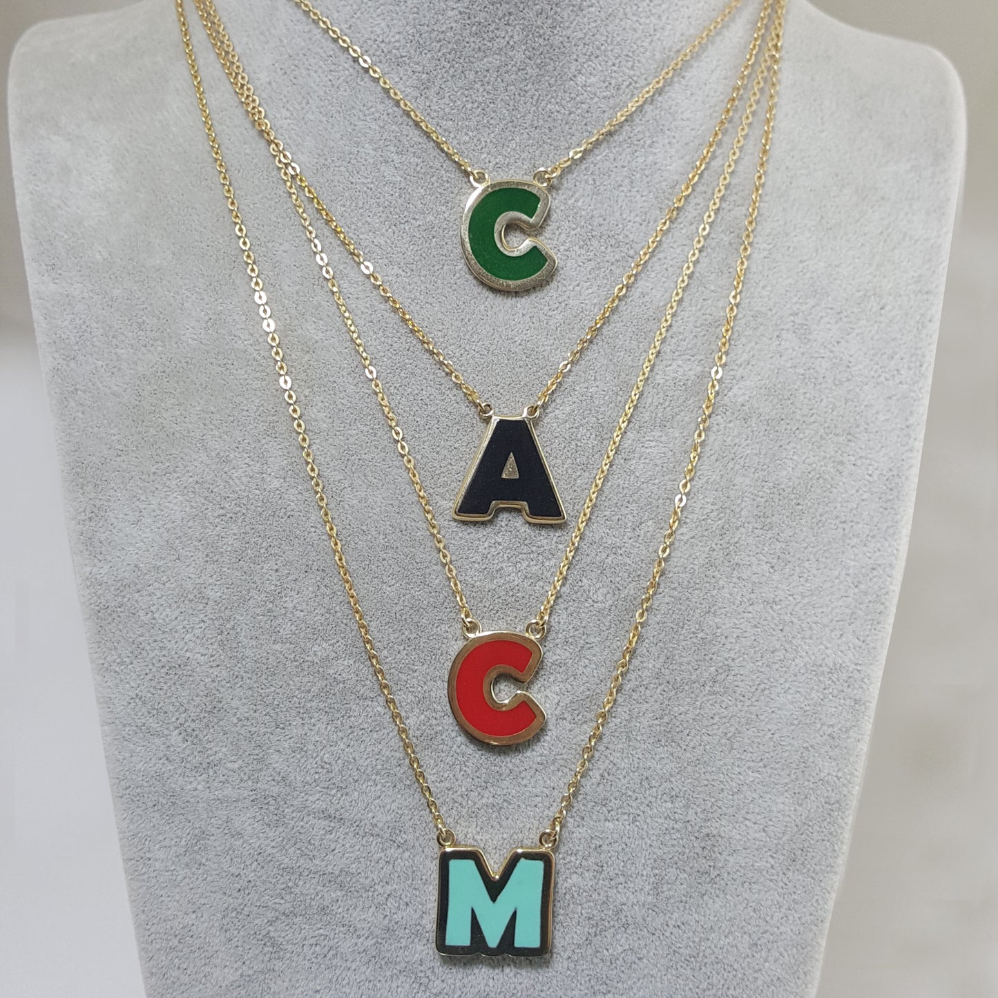 Initial Necklace, Personalized Jewelry ,Gifts for Her, Enamel Necklace 18k Gold Over Bronze